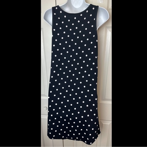 New LANDS END Tank Dress Black Gray White Polka Dot Pleated Pockets Swim Coverup - Picture 5 of 8